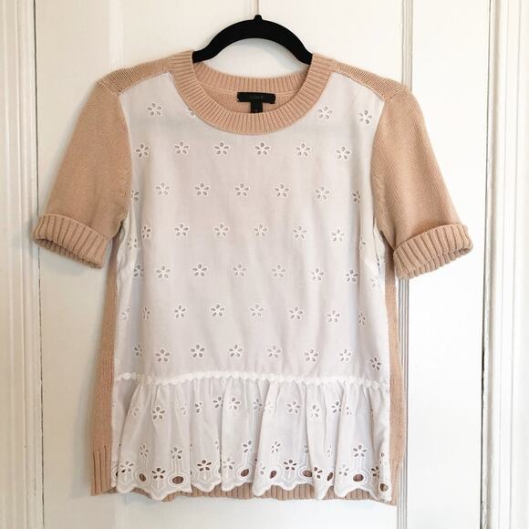 J.Crew White and Tan Eyelet Sweater Top - Picture 5 of 9